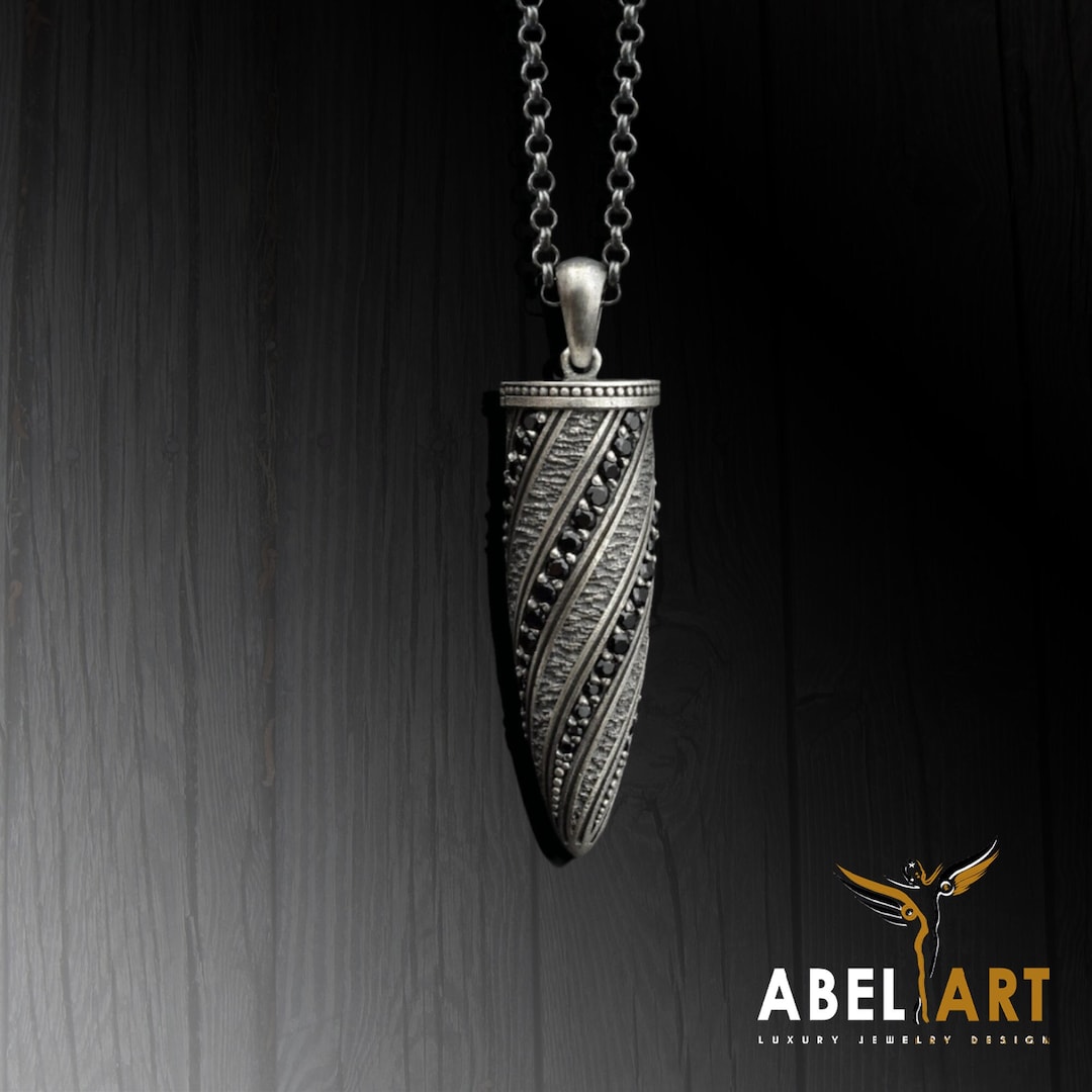 925 Sterling Silver Bullet Necklace With Stone – Handmade Pendant