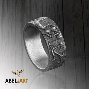 Kussenring skelet – Sterlingzilveren liefdesring schedel – Gothic Eternal Love-ring – romantische punk trouwring