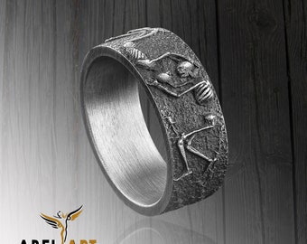 925 Sterling Silver Skeleton Wedding Ring Gift Ring pour petit ami, Mens Unique Wedding Skeleton Band Ring Cadeaux, Skeleton Band Ring pour elle