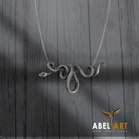 Sterling Silver Snake Necklace: Engraved Serpent Animal Jewelry - Etsy