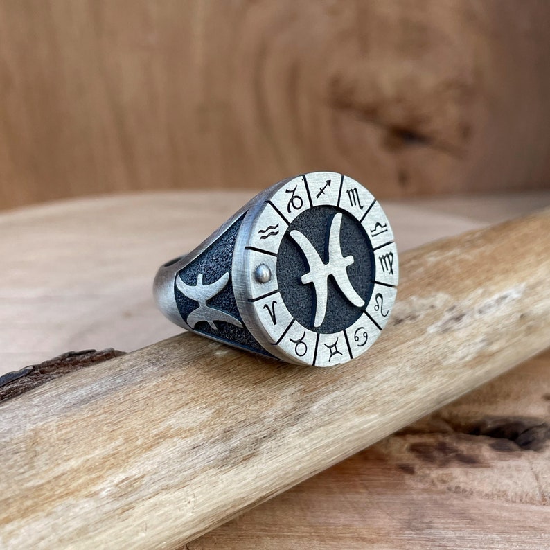 Men Pisces Sterling Silve Handmade Ring Birthday Gift, Pisces Zodiac Sign Jewelry, Astrology Rings, Pisces Zodiac Horoscope Birthday Gift image 1