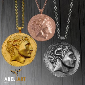 Antique Alexander the Great Coin Necklace for Men - Greek Medallion Pendant on Silver Chain - Unique Valentine's Day Gift for Him