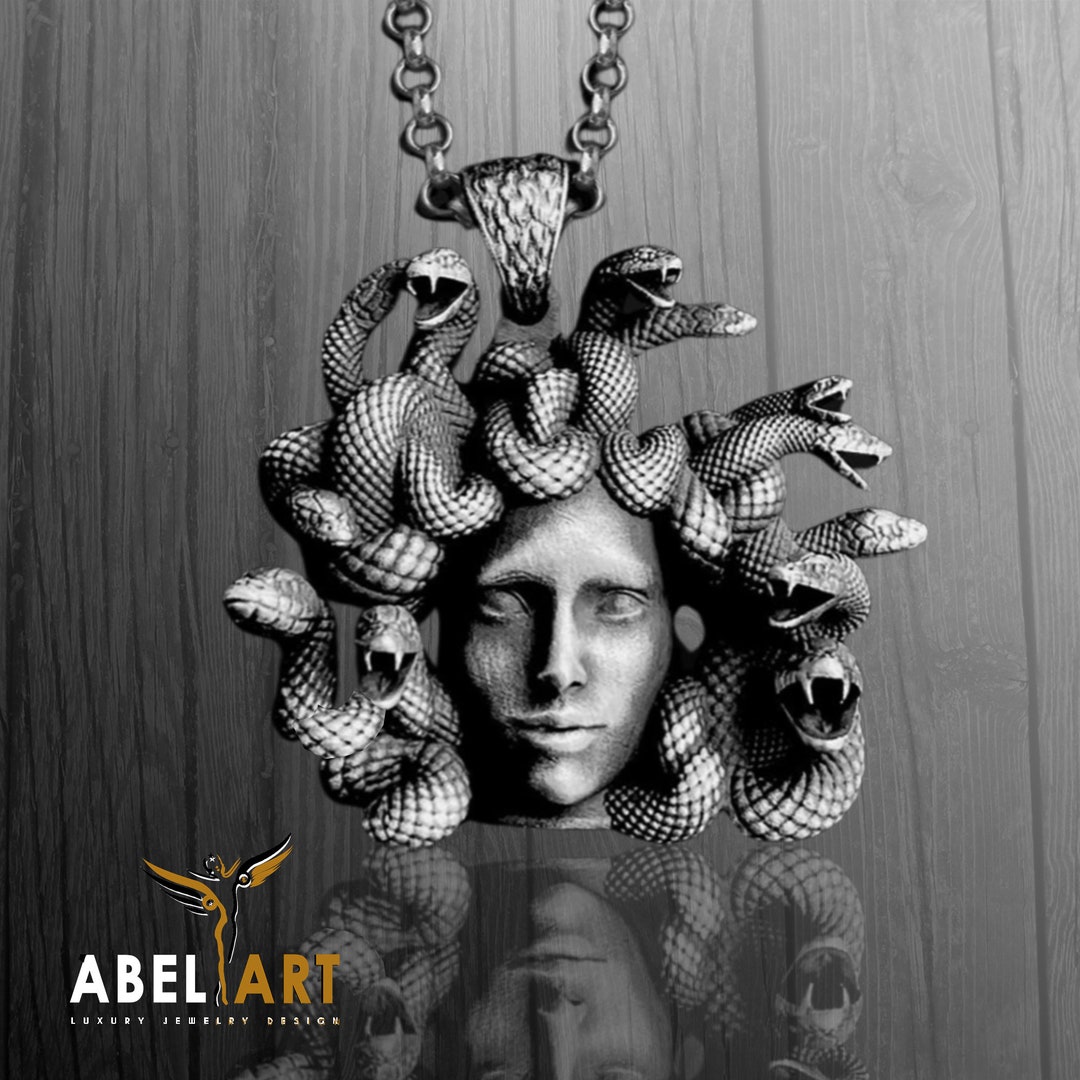 Greek Medusa Handmade Sterling Silver Men Charm Necklace, Greek