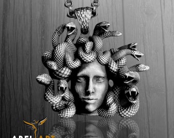 Sterling Silver Medusa Pendant: Engraved Greek Mythology Necklace