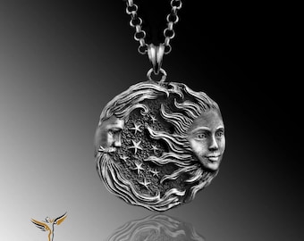 Sterling Silver Sun and Moon Necklace: Celestial Medallion