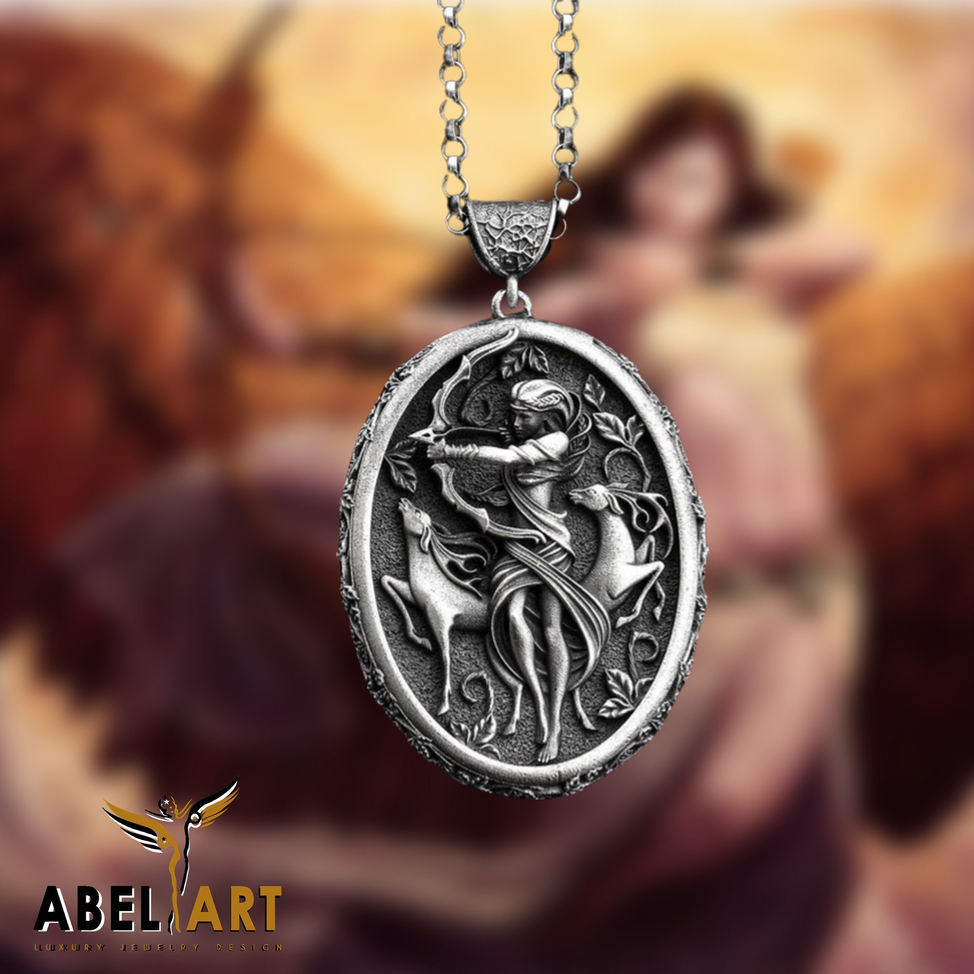Handmade Sterling Silver Artemis Necklace: Greek Goddess Diana