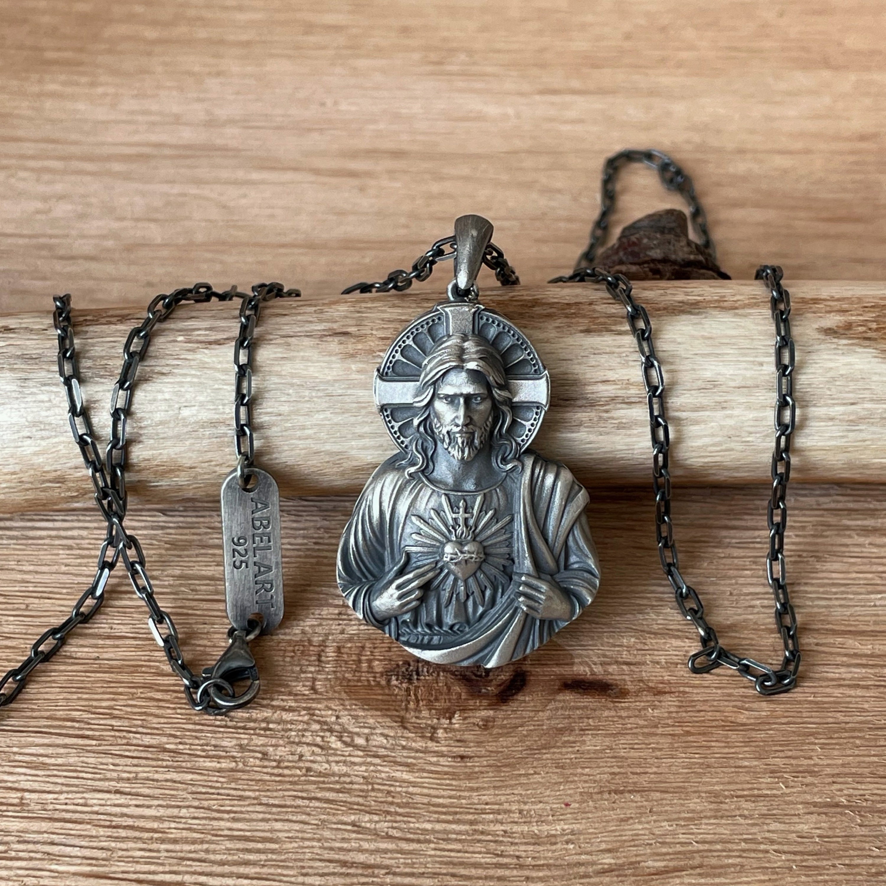 Sacred Heart of Jesus Pendant: 925 Sterling Silver Religious Jewelry - Etsy