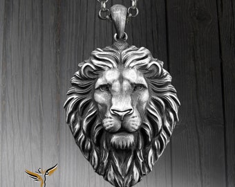Collar de hombre de plata de ley 925 de león salvaje para hombres, collar de joyería hecho a mano de león salvaje africano, mejor collar de hombre rey león regalo de novio