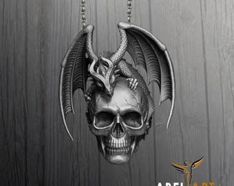 Dragon and Skull Pendant Necklace – Gothic Fantasy Sterling Silver Jewelry for Men & Women