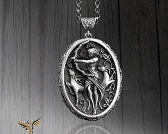Greek Mythology Goddess Artemis Necklace: 925 Sterling Silver