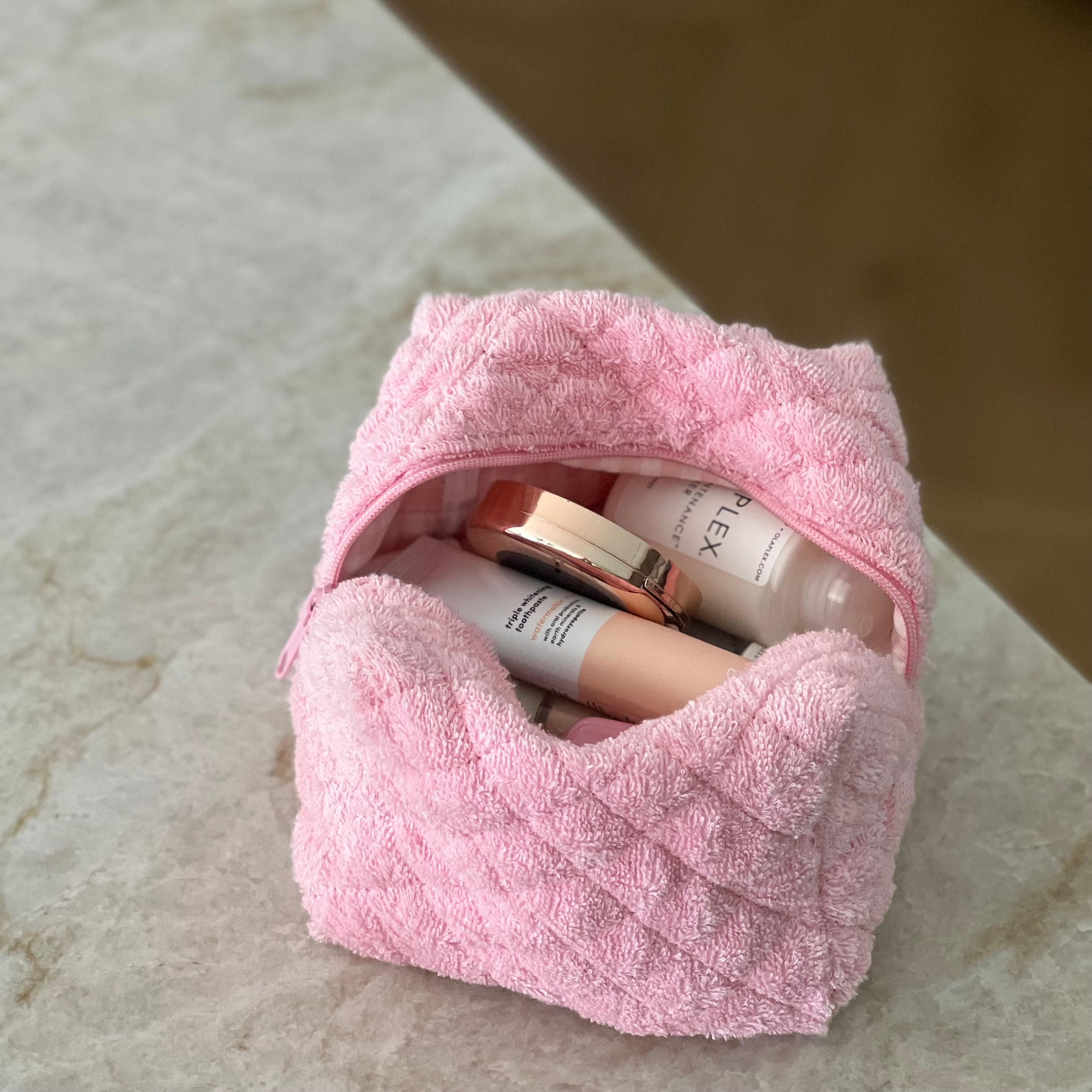 Handmade Quilted Terry Cloth Makeup Bag Light Pink Terry Bag