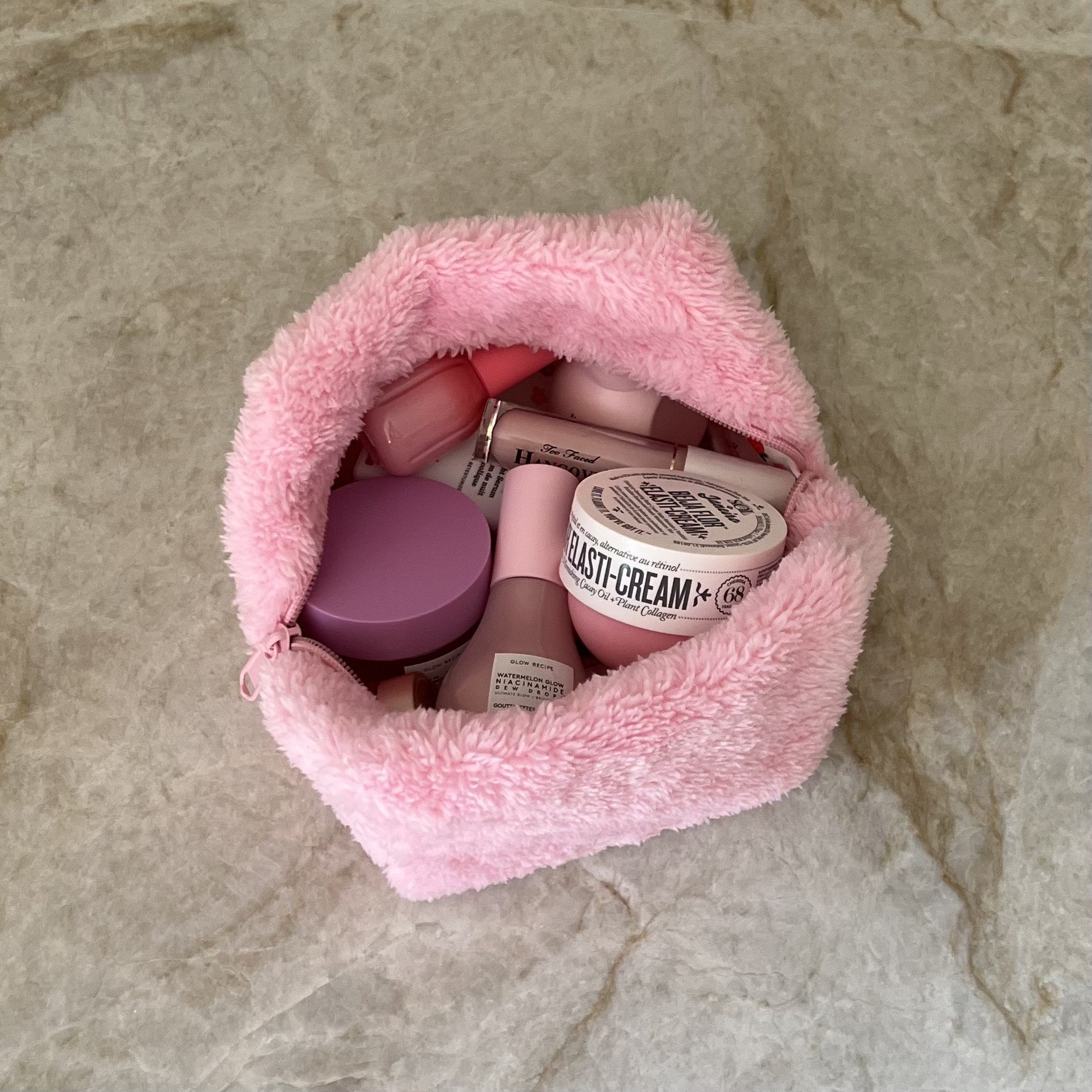 The Crème Shop - Teddy Bag Plush Makeup Pouch - 4 Piece - Pink