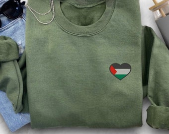 Embroidered Palestine Flag Heart Sweatshirt: Unisex Crewneck