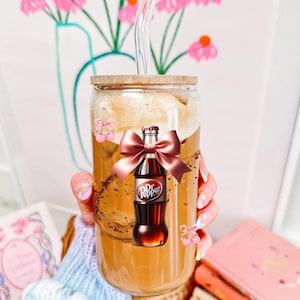 Dr. Pepper Glass Tumbler with Bamboo Lid: 16oz Coquette Cup