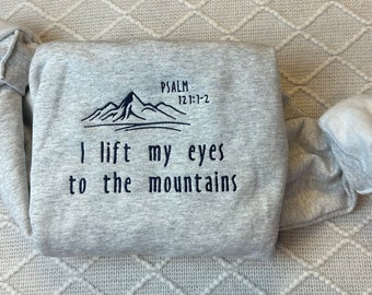 Embroidered Christian Sweatshirt: Psalm 121 Mountain Verse