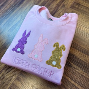 Embroidered Glitter Easter Bunny Peeps Sweatshirt, Easter Shirt, Cute Easter Gift Peeps Shirt aster Sequins Shirt, Faux Sequins Shirt