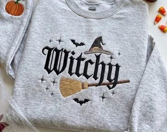 Embroidered Witchy Sweatshirt, Halloween Crewneck, Fall Coquette