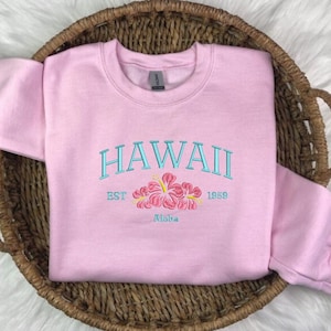 Embroidered Hawaii Sweatshirt: Aloha Hibiscus Unisex Crewneck