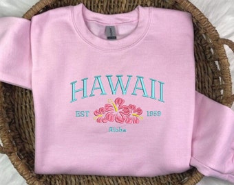 Embroidered Hawaii Aloha State Sweatshirt, Aloha Hawaii Unisex Sweatshirt, Hawaii Vacation Sweatshirt