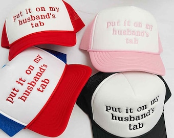Custom Embroidered Trucker Hat: Funny "Husband's Tab" Gift
