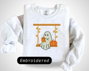 Embroidered Ghost Sweatshirt, Halloween Crewneck, Fall Coquette