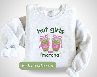 Embroidered Matcha Latte Sweatshirt: Cozy Gildan Crewneck