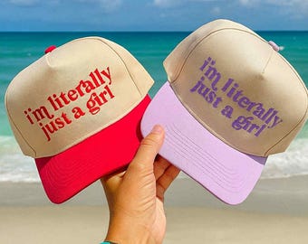 Custom Embroidered Two-Tone 5-Panel Cap: "I'm Literally Just a Girl"