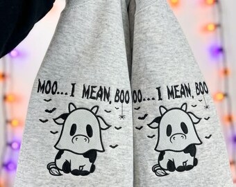 Embroidered Halloween Moo I mean Boo Crewneck Sweatshirt: Summerween