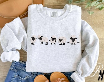 Embroidered Sheep Sweatshirt: Cute Cozy Crewneck Pullover