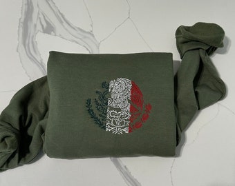 Embroidered Mexico Sweatshirt, Mexico Flag Crewneck, Mexico Eagle Sweatshirt