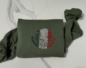 Sudadera bordada de México, Crewneck de bandera de México, sudadera Águila de México