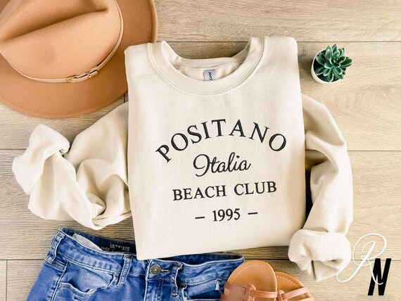 Embroidered Positano Italy Sweatshirt: Amalfi Coast Crewneck