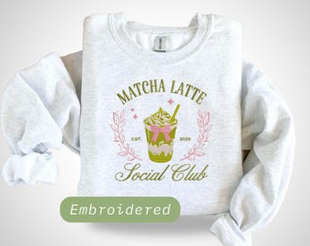 Embroidered Matcha Latte Sweatshirt: Cozy Gildan Crewneck