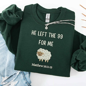Embroidered Sheep Sweatshirt: Christian Crewneck, Psalm 23
