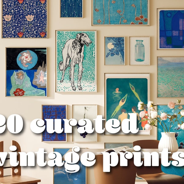 Eclectic Gallery Collection Printable Wall Art | Vintage "Aqua" Bundle | Digital Download | 20 Curated Artworks | Famous Artists