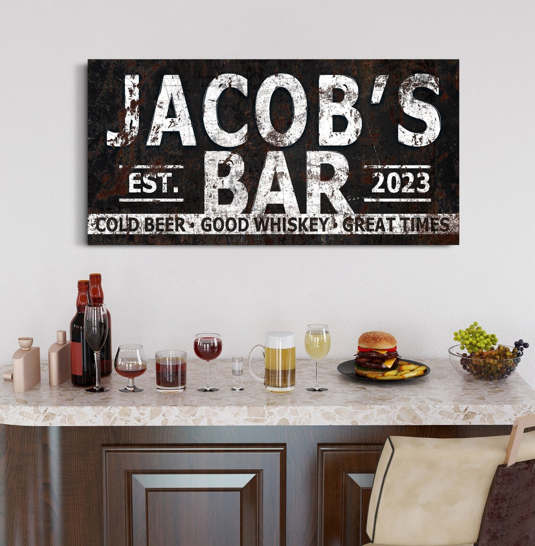 Personalized Bar Sign, Vintage Home Bar Decor, Family Name Sign, Man
