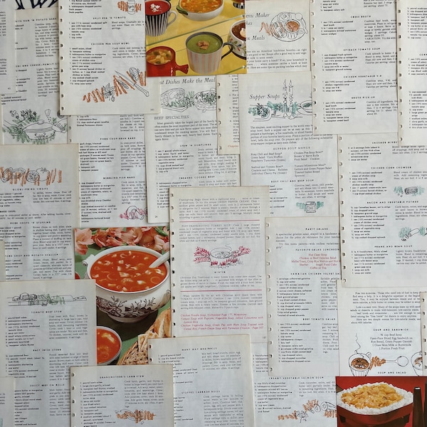 1960's Cookbook 20 Pages Vintage Illustrated Recipes for Junk Journaling Paper Ephemera