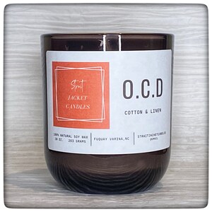 O.C.D. Cotton, Linen & Iris Scented 100% Soy Candle