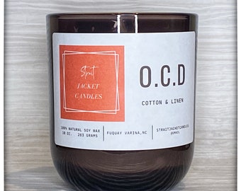 O.C.D. Cotton, Linen & Iris Scented 100% Soy Candle