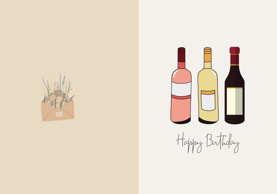 Happy Birthday Card Printable Wine Celebrate - Etsy
