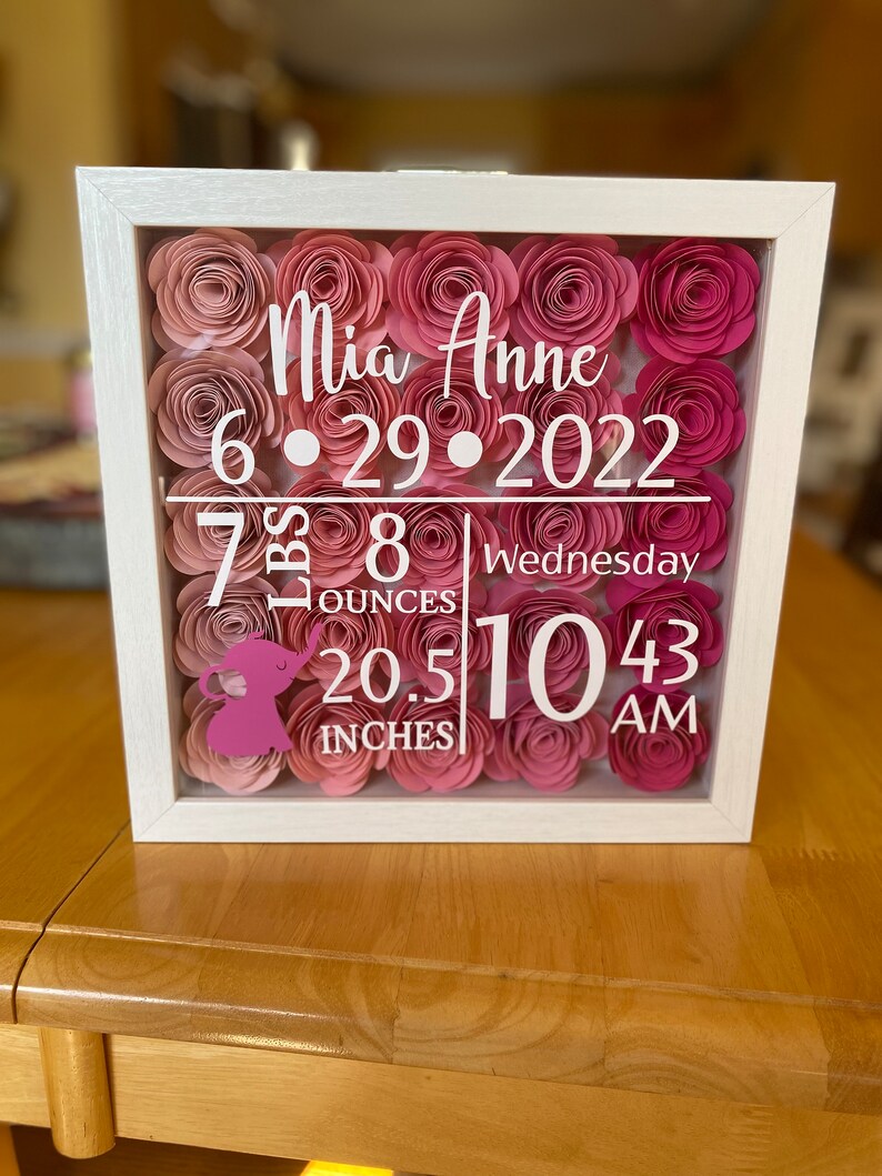 Baby Birth Stats Flower Shadow Box Etsy
