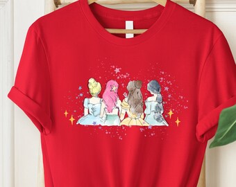 Camisa de princesa de Disney, camisa de acuarela de Disney, camisa de princesa vintage, camisa de equipo de princesa, camiseta de viaje de niña de Disneyland, camisa de escuadrón de princesa