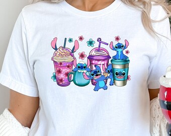 Valentijn Drink Steek en Angel Shirt, Lovers Shirt, Lilo en Stitch Shirt, Couples Shirt, Stitch in Love Shirt, Disney Stitch Shirt