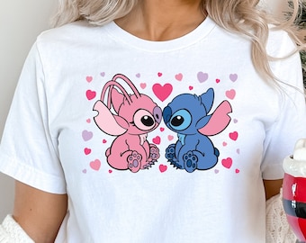 Angel en Stitch Valentine Shirt, Stitch Valentine Shirt, Valentijnsshirt, Disney Valentine Shirt