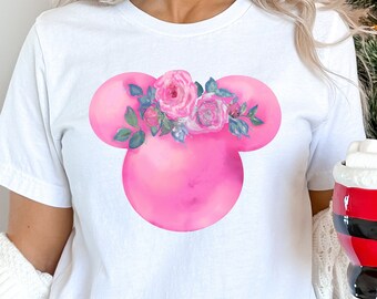 Camicia Disney Floral Mouse Ears, Camicia Floreale Mickey Minnie, Camicia Disney Flower, Camicie Disney Vacanze, Camicie Viaggio Disney, Minnie Glitter
