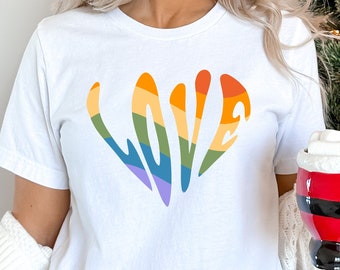 Chemise d’amour, chemise cœur, chemise Rainbow Heart, chemise de poche Pride, t-shirt LGBT, t-shirt Pride Rainbow Heart, chemise de fierté, t-shirt allié