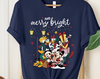 Camisa de Navidad de Mickey y sus amigos, y Merry Bright, camisa de Navidad de Disney, camisa de Navidad vintage, camisa de Navidad de Disney World