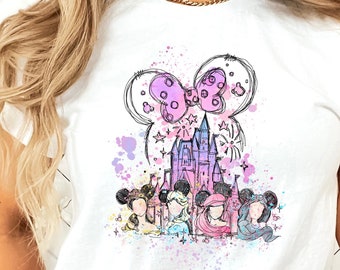 Disney Princess Shirt, Disney Watercolor Castle Tee, Magic Kingdom Shirt, Disney Girl Trip, Princess Shirt,Minnie Ears Shirt