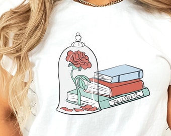 Vintage Princess Belle Books And Rose Shirt, Disney Shirt, Disney Princess Belle Tee, Beauty And The Beast Shirt,  Princess Shirt