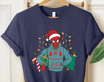 Camisa de Navidad de Spiderman, Camisa de Navidad de Spiderman divertida, Camisa de Feliz Navidad, Camisa de Navidad de color cómodo, Navidad de Spider Man